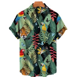 For Men Tropical Jungle Flamingo 3d Print Hawaiian Shirt Summer Street Short Sleeves Tops Harajuku Lapel Button Loose Blouse