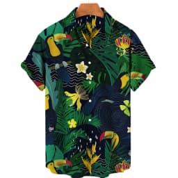 For Men Tropical Jungle Flamingo 3d Print Hawaiian Shirt Summer Street Short Sleeves Tops Harajuku Lapel Button Loose Blouse