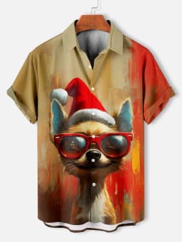 Funny Animal Pattern Men's Shirts Short Sleeve Button Down Lapel Shirts For Summer Oversized Tops Casual Hawaiian Shirt