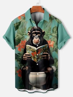 Funny Animal Pattern Men's Shirts Short Sleeve Button Down Lapel Shirts For Summer Oversized Tops Casual Hawaiian Shirt
