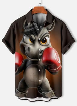 Funny Animal Pattern Men's Shirts Short Sleeve Button Down Lapel Shirts For Summer Oversized Tops Casual Hawaiian Shirt