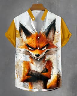 Funny Animal Pattern Men's Shirts Short Sleeve Button Down Lapel Shirts For Summer Oversized Tops Casual Hawaiian Shirt