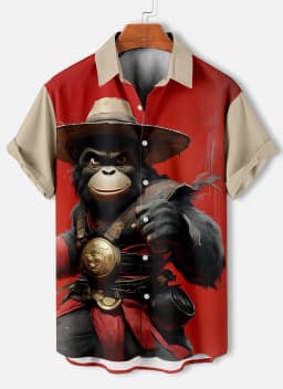 Funny Animal Pattern Men's Shirts Short Sleeve Button Down Lapel Shirts For Summer Oversized Tops Casual Hawaiian Shirt