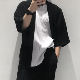 Miyake Pleated Kimono Cardigan Men Japanese Haori Jacket Open Front Loose Fit Plisse Lightweight Summer Coat Casual Outerwear