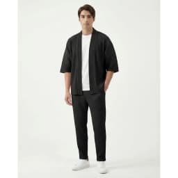 Miyake Pleated Kimono Cardigan Men Japanese Haori Jacket Open Front Loose Fit Plisse Lightweight Summer Coat Casual Outerwear