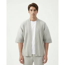 Miyake Pleated Kimono Cardigan Men Japanese Haori Jacket Open Front Loose Fit Plisse Lightweight Summer Coat Casual Outerwear