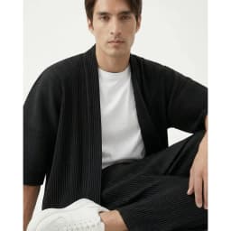 Miyake Pleated Kimono Cardigan Men Japanese Haori Jacket Open Front Loose Fit Plisse Lightweight Summer Coat Casual Outerwear