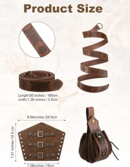 6 Pcs Men's Halloween Renaissance Costume Set Medieval Vest Shirt Ankle Banded Pants Viking Belt Armband Pouch