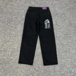Real Photos Derschutze Jeans High Quality Pattern Embroidery Denim Trousers Retro Grey Street Men Women Pants