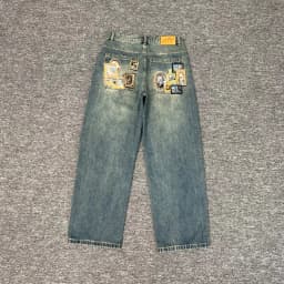 Real Photos Derschutze Jeans High Quality Pattern Embroidery Denim Trousers Retro Grey Street Men Women Pants