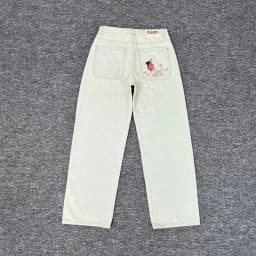 Real Photos Derschutze Jeans High Quality Pattern Embroidery Denim Trousers Retro Grey Street Men Women Pants