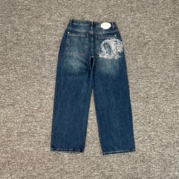 Real Photos Derschutze Jeans High Quality Pattern Embroidery Denim Trousers Retro Grey Street Men Women Pants