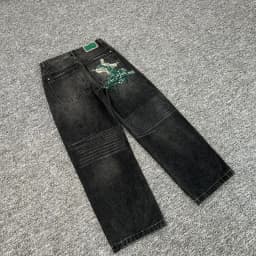 Real Photos Derschutze Jeans High Quality Pattern Embroidery Denim Trousers Retro Grey Street Men Women Pants