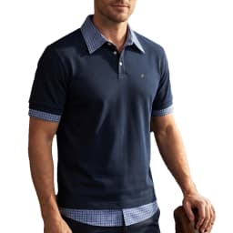 CH Metal Logo Short Sleeve Polo Shirt Men Plaid Patchwork Fake Two Piece Straight Fit Casual Daily Office Tops