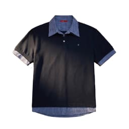 CH Metal Logo Short Sleeve Polo Shirt Men Plaid Patchwork Fake Two Piece Straight Fit Casual Daily Office Tops