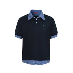 CH Metal Logo Short Sleeve Polo Shirt Men Plaid Patchwork Fake Two Piece Straight Fit Casual Daily Office Tops
