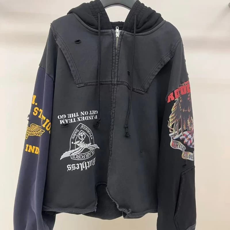 Protocol Reverse Stitching Zipper Sweatshirts High Quality Age Damage Sweatshirts Hoodies Men's Women's Coats