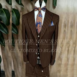 Fashion Yellow Stripe Men Suits Blazer Luxury Wedding Groom Outfits Customized 3 Piece Jacket Pants Vest Full Sets Terno 2026