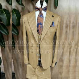 Fashion Yellow Stripe Men Suits Blazer Luxury Wedding Groom Outfits Customized 3 Piece Jacket Pants Vest Full Sets Terno 2026