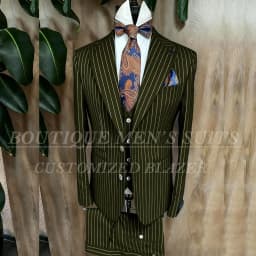 Fashion Yellow Stripe Men Suits Blazer Luxury Wedding Groom Outfits Customized 3 Piece Jacket Pants Vest Full Sets Terno 2026