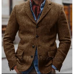 (Only Coat)Brown Herringbone Men's Suit Blazer Prom Tuxedos Wool Tweed Single Breasted Two Buttons Bussiness/Wedding Jacket Tops