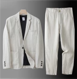 Cotton Linen Men's 2‑Piece Suit Lightweight Slim Fit Breathable Casual Suit Set for Office Wedding Sun Protection