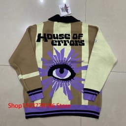 Streetwear Brand House of Errors Sweater Loose Casual Eye Jacquard Lapel Long Sleeve Men Women Knitwear Pullover