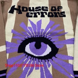 Streetwear Brand House of Errors Sweater Loose Casual Eye Jacquard Lapel Long Sleeve Men Women Knitwear Pullover