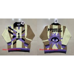 Streetwear Brand House of Errors Sweater Loose Casual Eye Jacquard Lapel Long Sleeve Men Women Knitwear Pullover