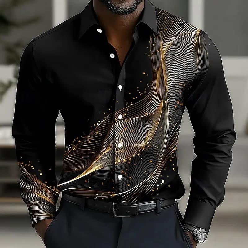 Men's Geometric Gradient Waves Shirt Button Up Shirt Casual Long Sleeve Fashion Streetwear Summer 3D Print Collared Shirt