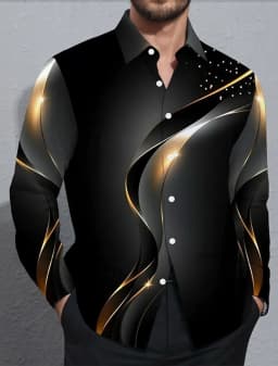 Men's Geometric Gradient Waves Shirt Button Up Shirt Casual Long Sleeve Fashion Streetwear Summer 3D Print Collared Shirt
