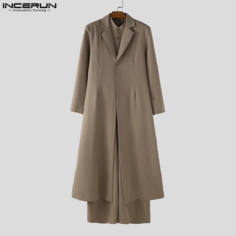 INCERUN Men Sets Solid Lapel Long Sleeve Blazer & Jumpsuits Pants Two Pieces Sets Streetwear Loose Fashion Casual Men's Suits