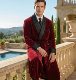 Long Velvet Smoking Jacket Shawl Lapel Wedding Groom Coat Terno Men Suit Blazer with Belt