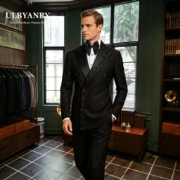 Elegant Embellished Suit Set for Men Trend Double Buttons Formal 2-Pieces Suit (Jacket Pants) XXS-7XL Customized Blazer Trousers