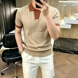 2026 Summer Luxury Knitted Polo Shirt Men's Short Sleeve Casual Social T-shirt Splicing Business Social Polo Shirts Men Clothing