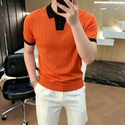 2026 Summer Luxury Knitted Polo Shirt Men's Short Sleeve Casual Social T-shirt Splicing Business Social Polo Shirts Men Clothing