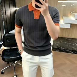 2026 Summer Luxury Knitted Polo Shirt Men's Short Sleeve Casual Social T-shirt Splicing Business Social Polo Shirts Men Clothing