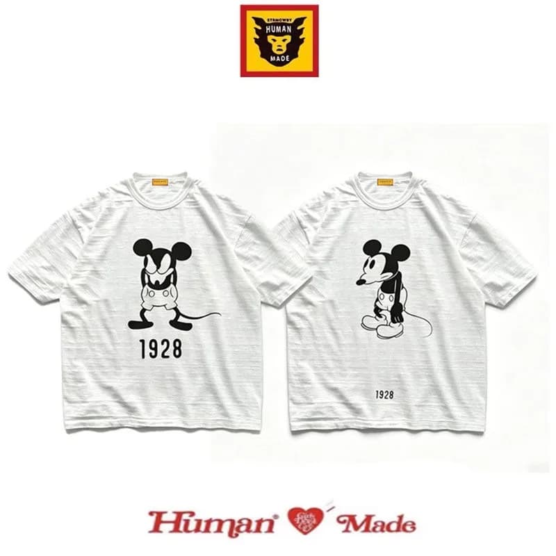 Human Made 26SS Cartoon Mickey Print T-Shirt, Kyoto Limited Crewneck Tee for Unisex