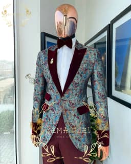 Luxuly Plaid Double Breasted Men Suit Custumized Slim Fit Peaked Lapel Groom Wedding Tuxedos Male Prom Blazers 2 Pieces Sets
