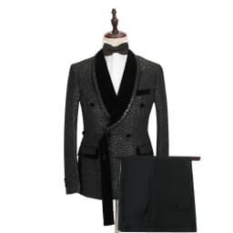 Luxuly Plaid Double Breasted Men Suit Custumized Slim Fit Peaked Lapel Groom Wedding Tuxedos Male Prom Blazers 2 Pieces Sets