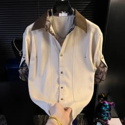 Korean Summer Spliced Short Sleeved Shirt for Men Loose Casual Social Shirs Versatile Comfortable Streetwear Camisas De Hombre