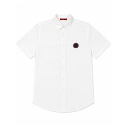 CH Men's White Oxford Short Sleeve Shirt Button Down Collar Circular Patch Logo Cotton Business Formal Casual Button Up Shirts