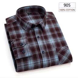 Man Clothing 100% Cotton Flannel Long Sleeve Plaid Winter Casual Shirt Anti-Wrinkle Soft Brushed Fabric Multi-Color Plus Size