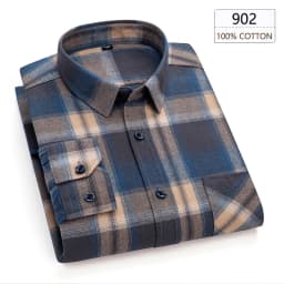 Man Clothing 100% Cotton Flannel Long Sleeve Plaid Winter Casual Shirt Anti-Wrinkle Soft Brushed Fabric Multi-Color Plus Size