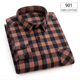 Man Clothing 100% Cotton Flannel Long Sleeve Plaid Winter Casual Shirt Anti-Wrinkle Soft Brushed Fabric Multi-Color Plus Size