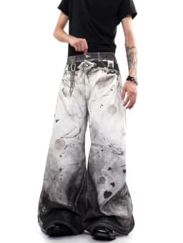 Men's Fashionable Printed Patterns Casual Pants Street Boys Bottom Wide Legs Sweatpants Male High Waist Unisex Baggy Trousers