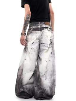 Men's Fashionable Printed Patterns Casual Pants Street Boys Bottom Wide Legs Sweatpants Male High Waist Unisex Baggy Trousers