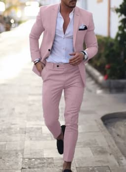 2-Piece Solid Wedding Men's Suit Slim Fit Blazer Formal Business Tuxedos Two Buttons Jacket+Pants for Party Prom