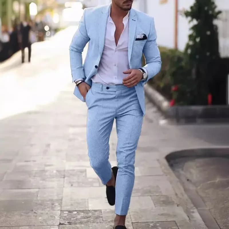 2-Piece Solid Wedding Men's Suit Slim Fit Blazer Formal Business Tuxedos Two Buttons Jacket+Pants for Party Prom
