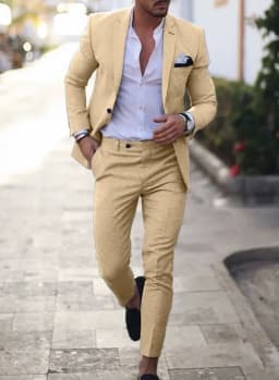 2-Piece Solid Wedding Men's Suit Slim Fit Blazer Formal Business Tuxedos Two Buttons Jacket+Pants for Party Prom